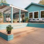 Freshly stained wood deck with a smooth, uniform solid color finish, showcasing clean lines, protected surfaces, and a well-maintained outdoor living space.